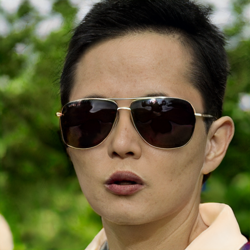 Chinese man with large sunglasses and a nagative expression by the forest2.png